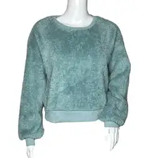 Derek Heart Fuzzy Sweatshirt Aqua Blue Long Sleeve Crew Neck Fuzzy Lined