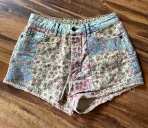 Anthropologie Farm Rio Shorts 28 Ultra High Rise Patchwork Denim Floral Boho