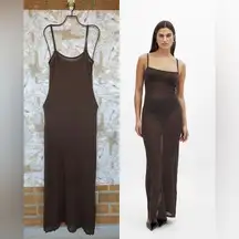 Camille Charrere NA-KD Thin Knit Spaghetti Strap Maxi Dress small