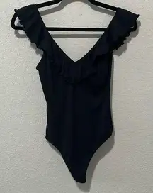 WILFRED (Aritzia) Ruffle Sleeve Low Back Bodysuit, Black, Size M