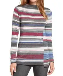 Nic + Zoe Banded top asymmetrical offset striped boatneck sweater size PS