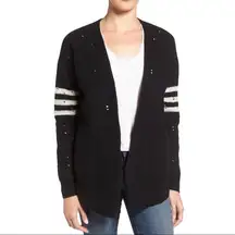 Current/Elliott Striped Wool Open Front Destroyed Cardigan