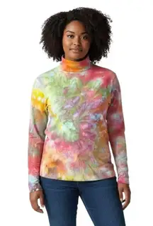 LL Bean Plus Size 1X Top Handmade Tie Dye Turtleneck Long Sleeve Colorful 380