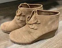 Toms Tan Suede Wedge Booties NWOT