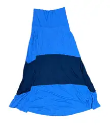 Gap‎ Colorblock Blue Folded Over Waist Flowy Midi Skirt Knit Stretch Women Small