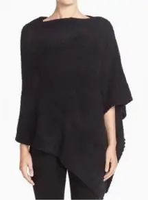 Barefoot Dreams CozyChic Boat Neck Poncho Black Asymmetrical Shrug Sweater