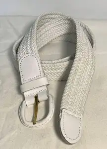 White Fabric Braided Leather Buckle Trim Belt