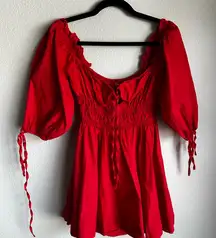 Chic Red Mini Dress with Puff Sleeves
