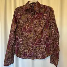 New NWOT Lands’ End Women's Size 8 Paisley Print Button Up Shirt Baumwolle