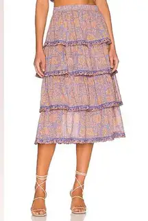 Cleobella Lana Tiered Midi Skirt in Vine Block Print
