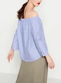 Zara Blue & White Pinstripe Off the Shoulder Blouse XS