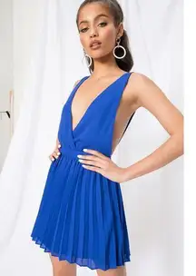 Revolve Superdown Cobalt Blue Sharona Pleated Mini Dress