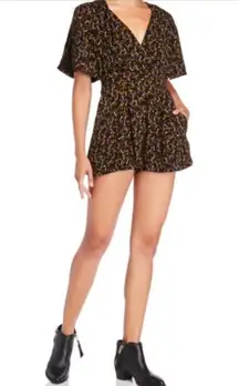 Free People Meet Virginia Romper Black Preppy Floral Cutout Boho Flowy Size 8