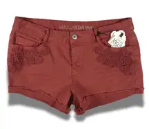 VANILLA STAR Terracota Lace Trim Cuffed Mini Denim Jean Shorts NWT 15