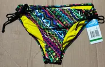 Women’s Large California Waves Multicolor Swim Bikini Bottom Adjustable Ties NWT