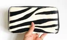 Club Monaco zip around calf hair leather wallet NEW