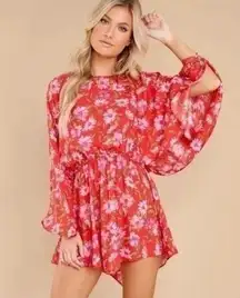 $425 Loveshackfancy Anila Mambo Red Floral Mini Dress Small Open Sleeves