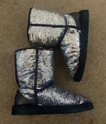 UGG Silver, Red, Blue Sparkle Sequin Classic Short Fur-Lined Boots