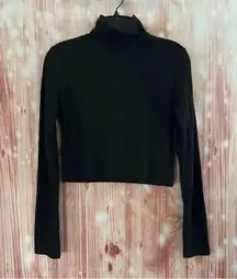 Black Cropped Ribbed Mockneck Turtleneck Sweater