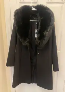 NWT White House Black Market Classic Long Coat Faux Fur