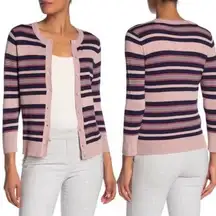 Halogen  Nordstrom Stripe Crewneck Cardigan Sweater M