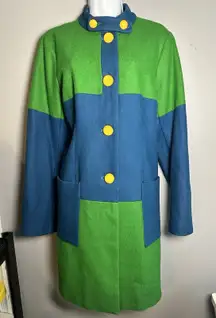 Jade Melody Tam Color Block Wool Blend High Collar MID Length Jacket Coat Sz S‎