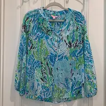 Lilly Pulitzer  Spa Blue Lets Cha Cha Elsa Blouse