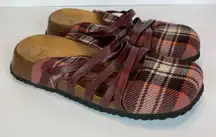 Think! Clogs‎ 8 8.5 Plaid Leather Strappy Comfort Slides Shoes Sandals 39