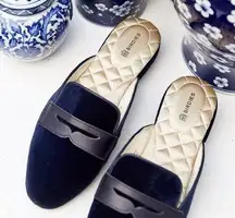 Birdies The Phoebe Velvet Loafer Mules in Navy