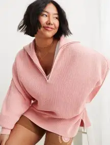 EUC Aerie Beyond Quarter Zip Pink Sweater size XL