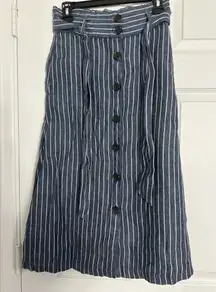 Christian Siriano Navy Striped A-Line Skirt