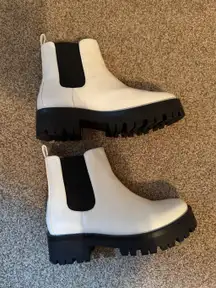 Black and white platform ankle boots