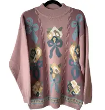 Alfred Dunner Pink Oversized Floral Bouquet Turtleneck Sweater Size Large