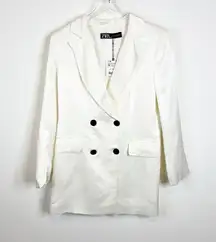 NWT ZARA Bloggers Fave Double Breasted Satin Blazer M Cream