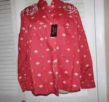 Wrangler Retro coral pearl snap 100% cotton western shirt M NWT