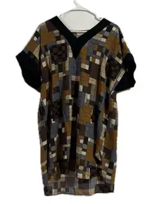 Geometric Patterned Dress - Black and Brown