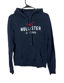Hollister Navy Blue Y2K Pullover Hoodie Logo Drawstring Front Pouch Pocket‎ M
