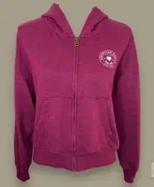 American Eagle Peace & Love Club Zip Hoodie Maroon Relaxed Fit