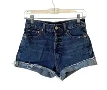 Gap High Rise Raw Hem Cheeky Button Fly Denim Shorts Blue Size 2