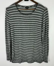 Talbots Top Womens M Black Gray Metallic Stripe Long Sleeve Classic Office Chic