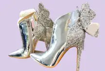 New Silver Glittery Butterfly Women's Ankle Boots, Sparkly Pointed Toe Size:5.5