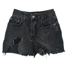 Urban Outfitters Surf Black Distressed High Waist Frayed Denim Jeans Shorts 24