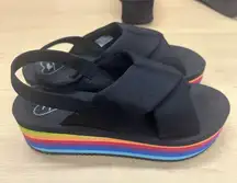 Rocket Dog Women's Hanalei Grosgrain Cotton/Rainbow Eva Heeled Sandal SZ 11 EUC