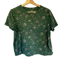 Old Navy everywear vintage turquoise green pink floral mini flowers women's L