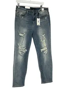 NWT Judy Blue Mid Rise Boyfriend Fit Paint Splattered Distressed Denim Jeans 32