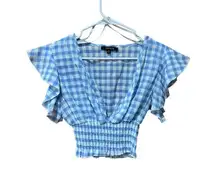 Women's Papaya Blue & White Gingham Crop Top Size S