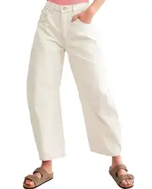 Free People We The Free Good Luck Mid-Rise Barrel Jean Denim Relaxed White 26