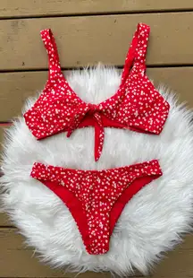 Zaful Red & White Floral Print Bikini
