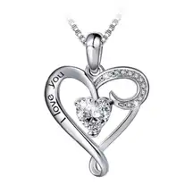 S925 Sterling Silver Zircon Love Heart Shaped “I Love You” Necklace