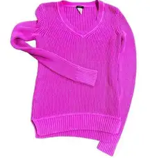 Vibrant J Crew Pink V-Neck Long Sleeve Sweater Pull Over in Large Loop